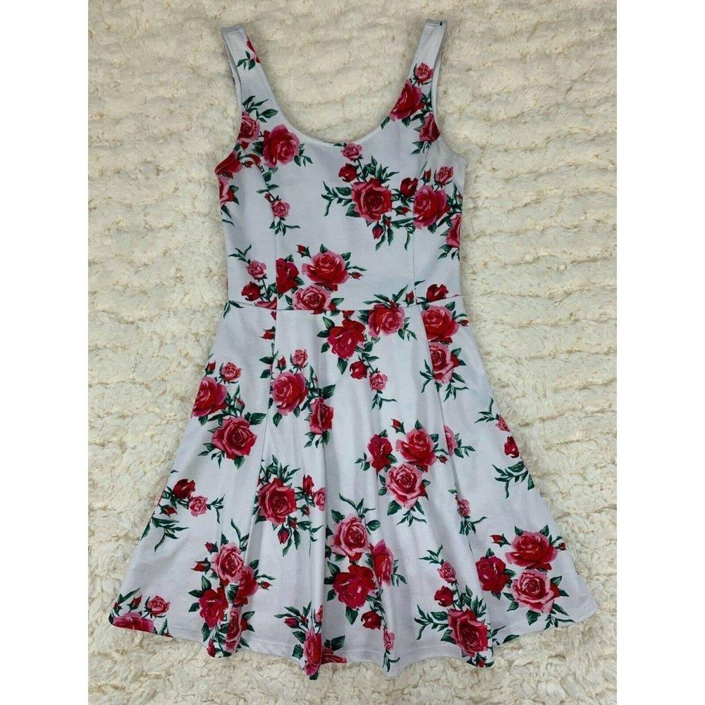 H&M ~ Divided White Red Pink / Floral Skater Fit and Flare Dress ~ Size 6 Small